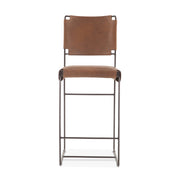 New York 18" Counter Chair in Brown Buffalo Leather and Iron