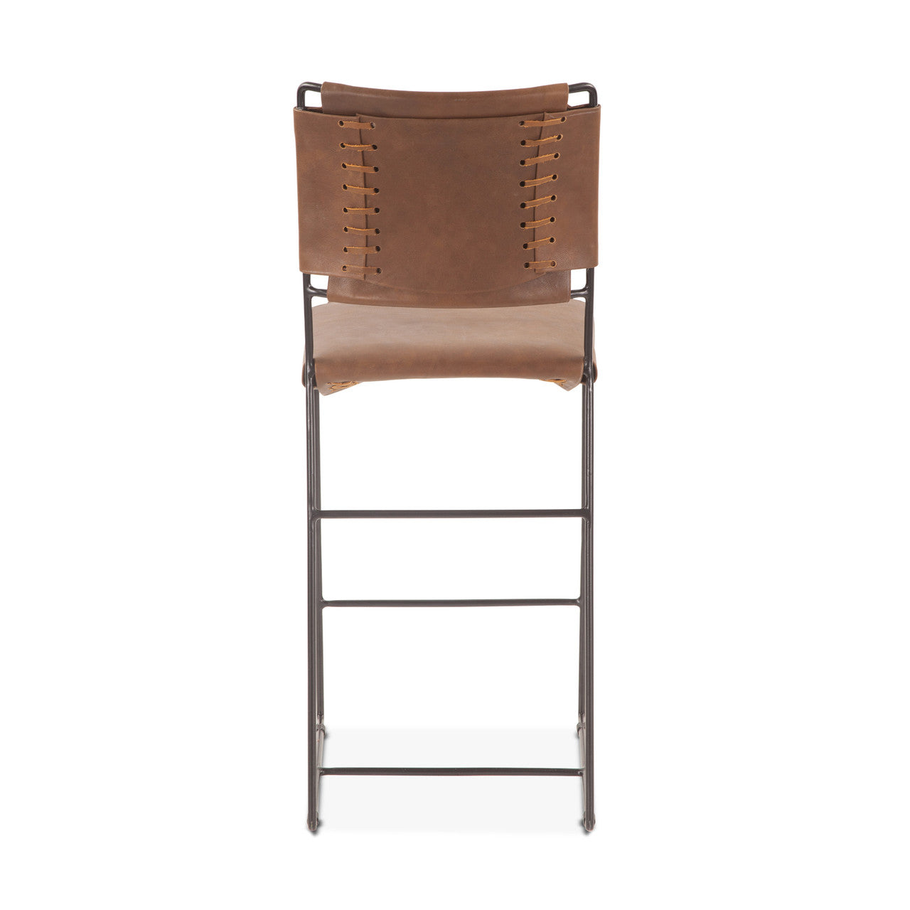 New York 18" Counter Chair in Brown Buffalo Leather and Iron