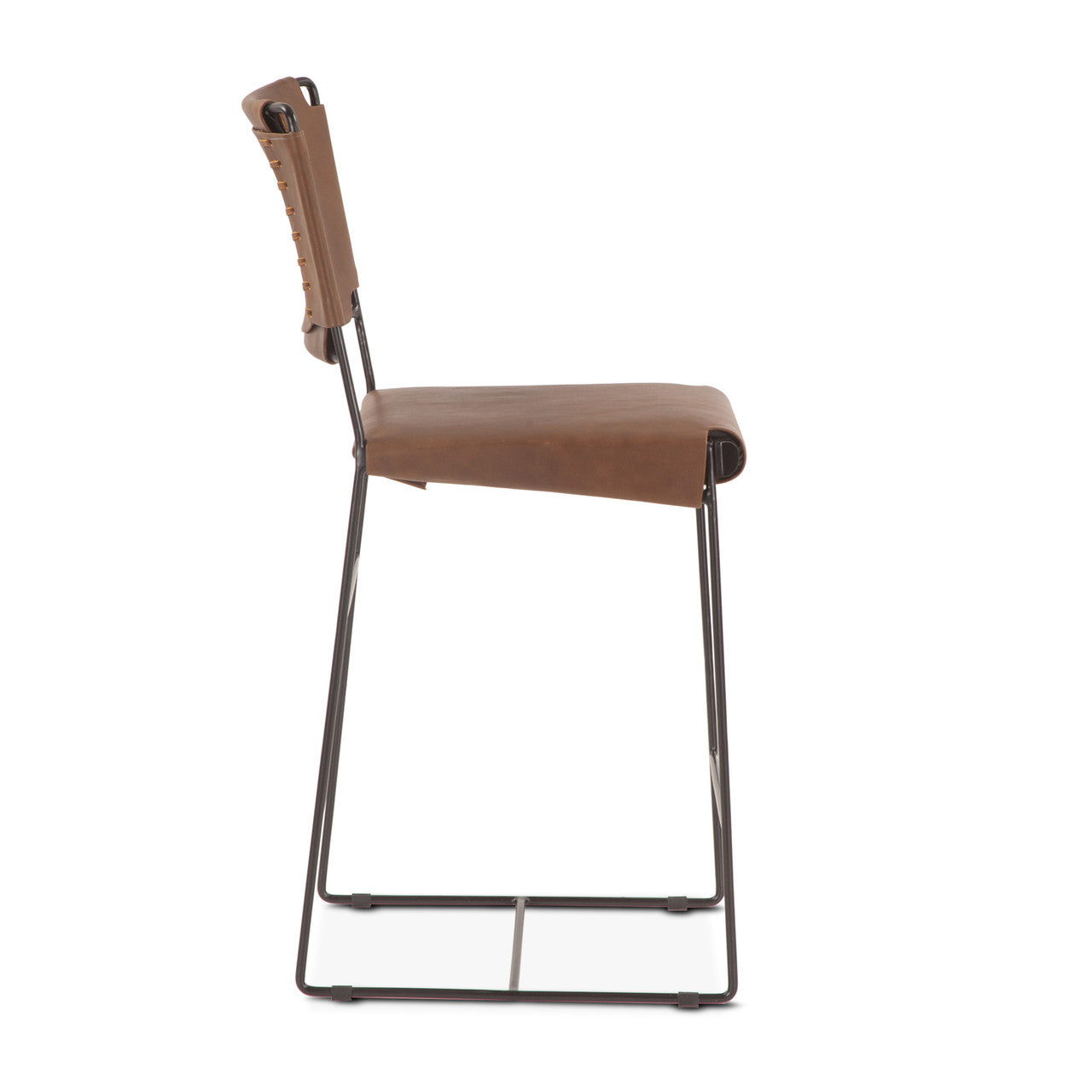 New York 18" Counter Chair in Brown Buffalo Leather and Iron