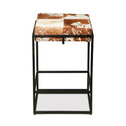 New York 17" Backless Counter Stool in Brown Cowhide Leather and Iron
