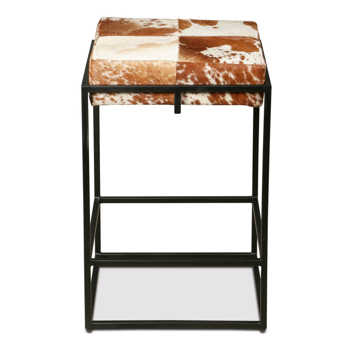 New York 17" Backless Counter Stool in Brown Cowhide Leather and Iron
