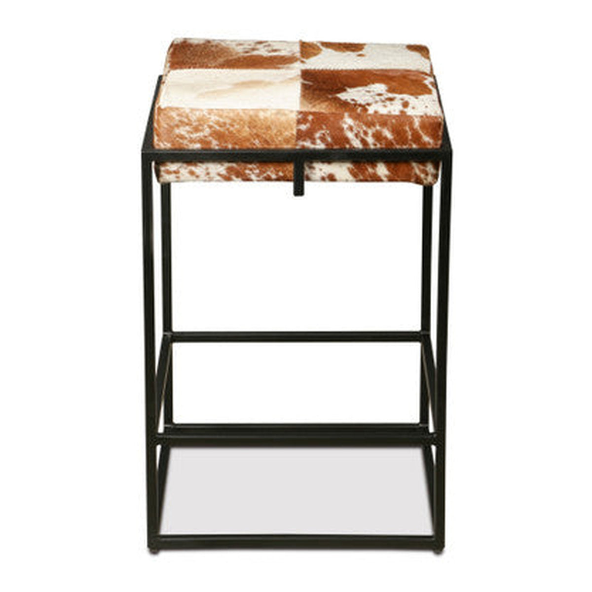 New York 17" Backless Counter Stool in Brown Cowhide Leather and Iron