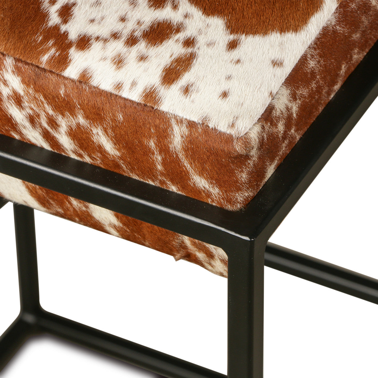 New York 17" Backless Counter Stool in Brown Cowhide Leather and Iron