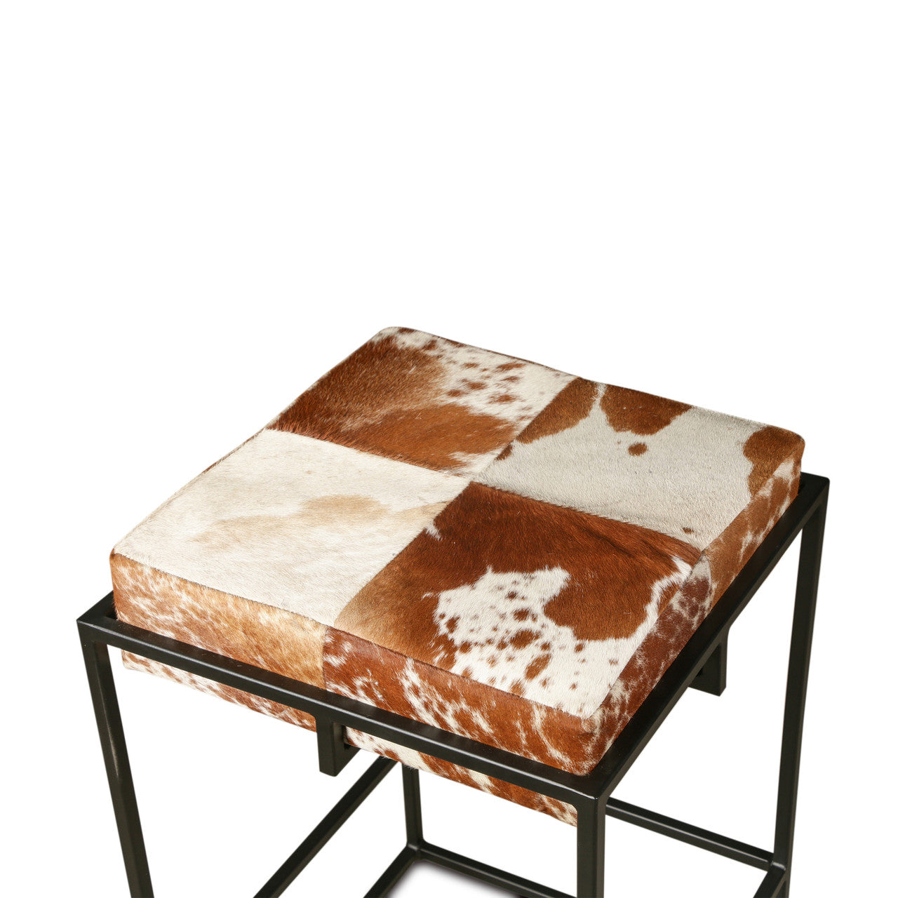 New York 17" Backless Counter Stool in Brown Cowhide Leather and Iron