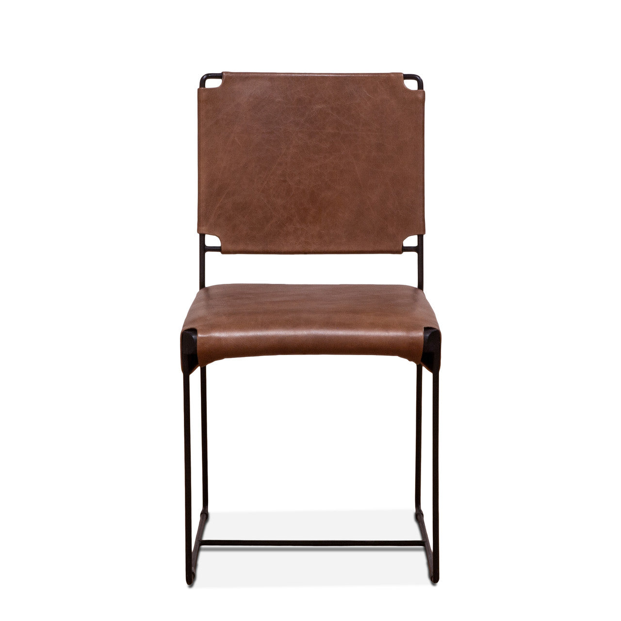 New York 18" Dining Chair in Tobacco Leather and Iron