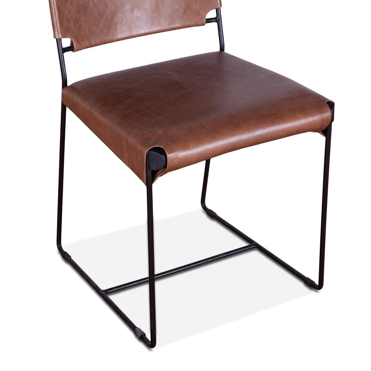New York 18" Dining Chair in Tobacco Leather and Iron