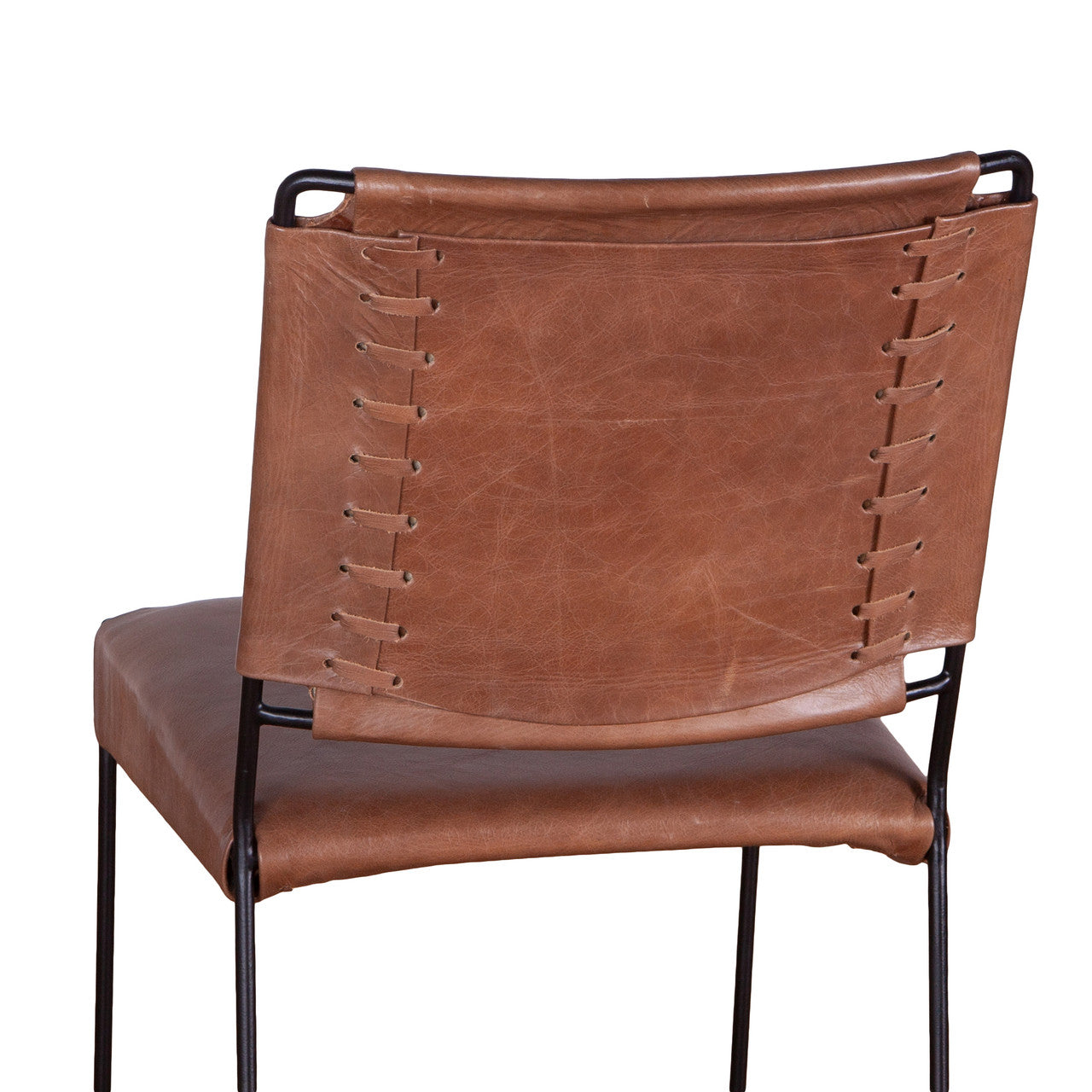 New York 18" Dining Chair in Tobacco Leather and Iron