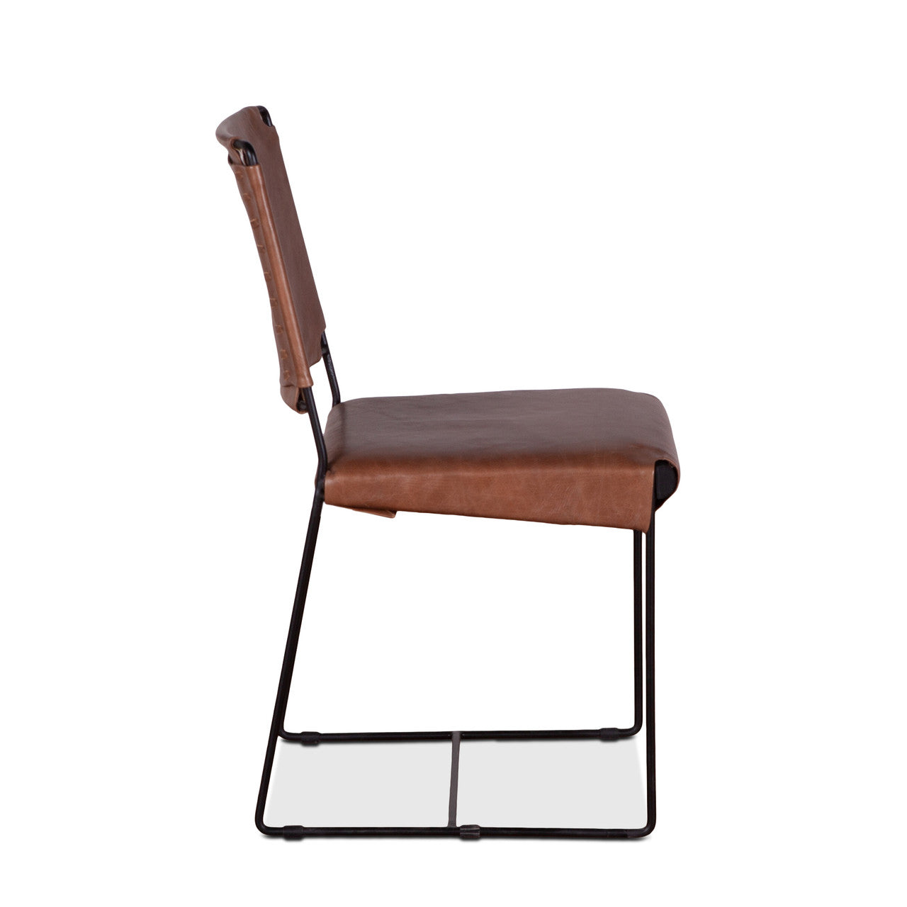 New York 18" Dining Chair in Tobacco Leather and Iron