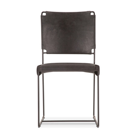 New York 18" Dining Chair in Black Buffalo Leather and Iron