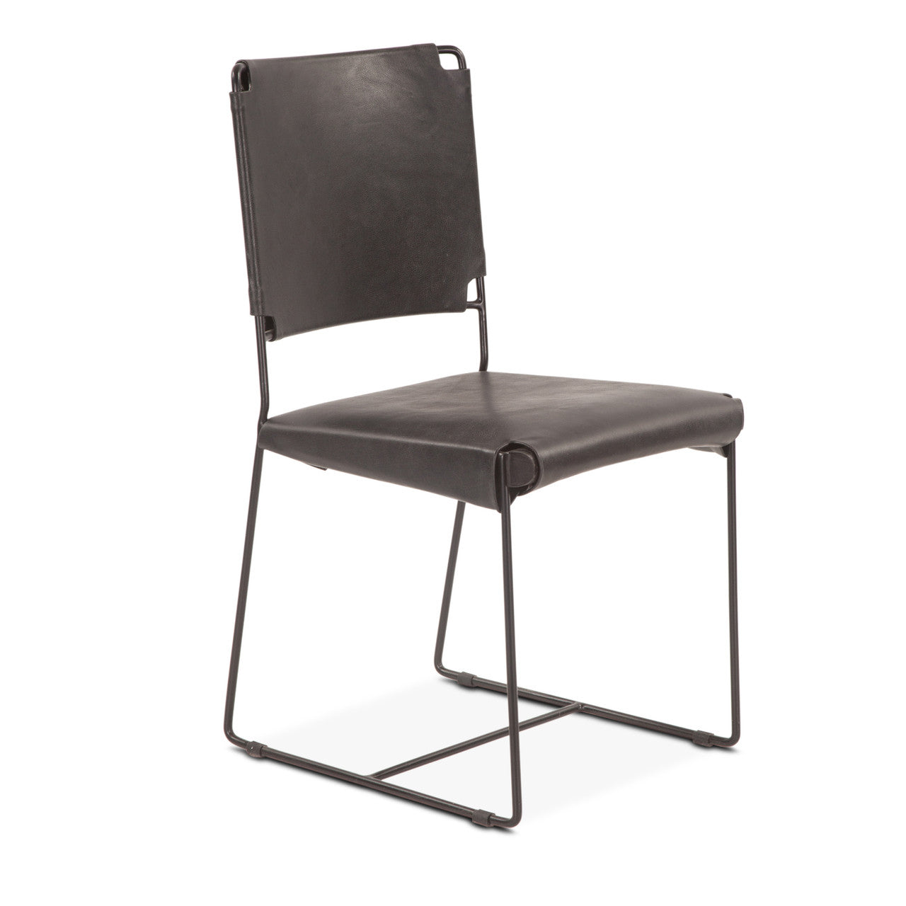New York 18" Dining Chair in Black Buffalo Leather and Iron