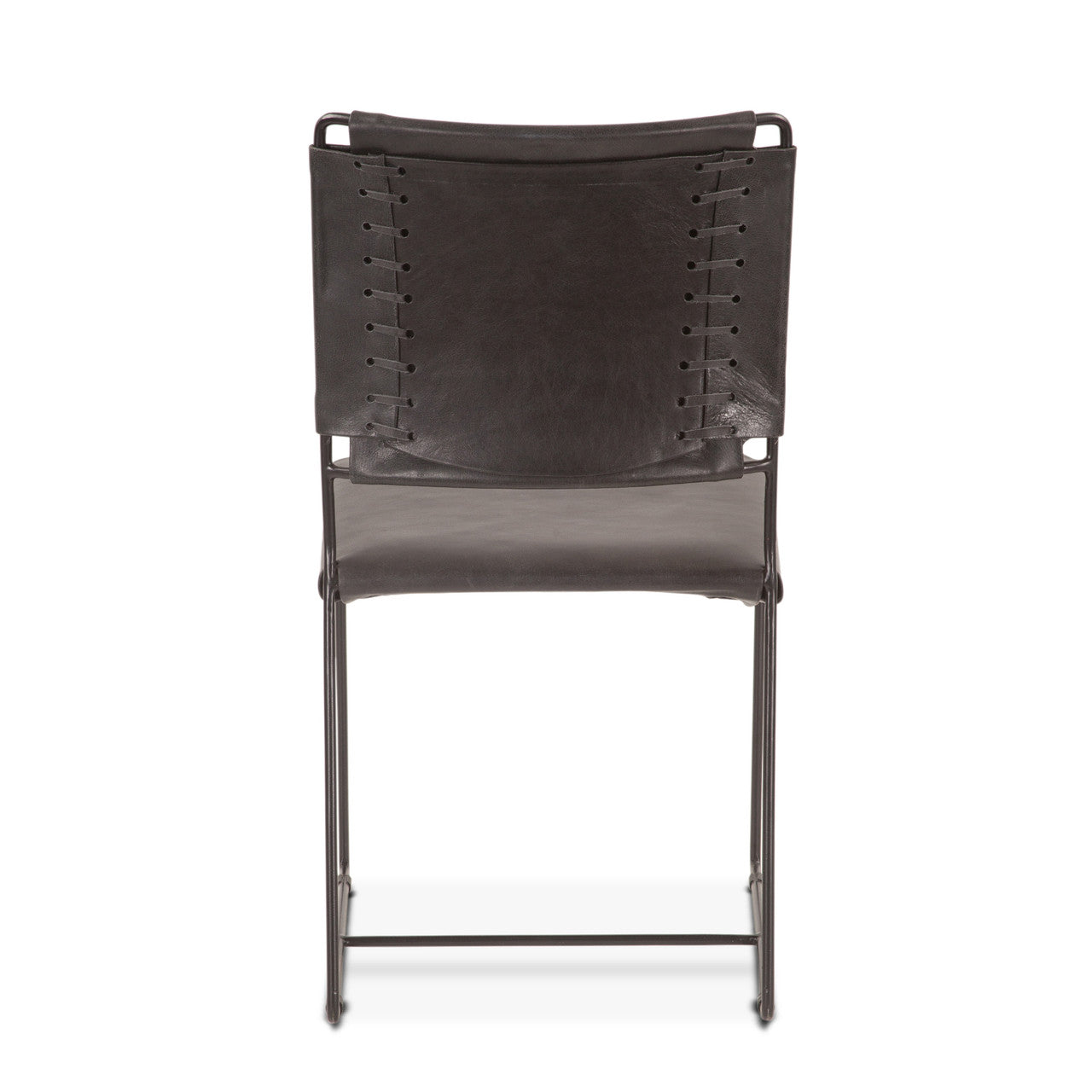 New York 18" Dining Chair in Black Buffalo Leather and Iron