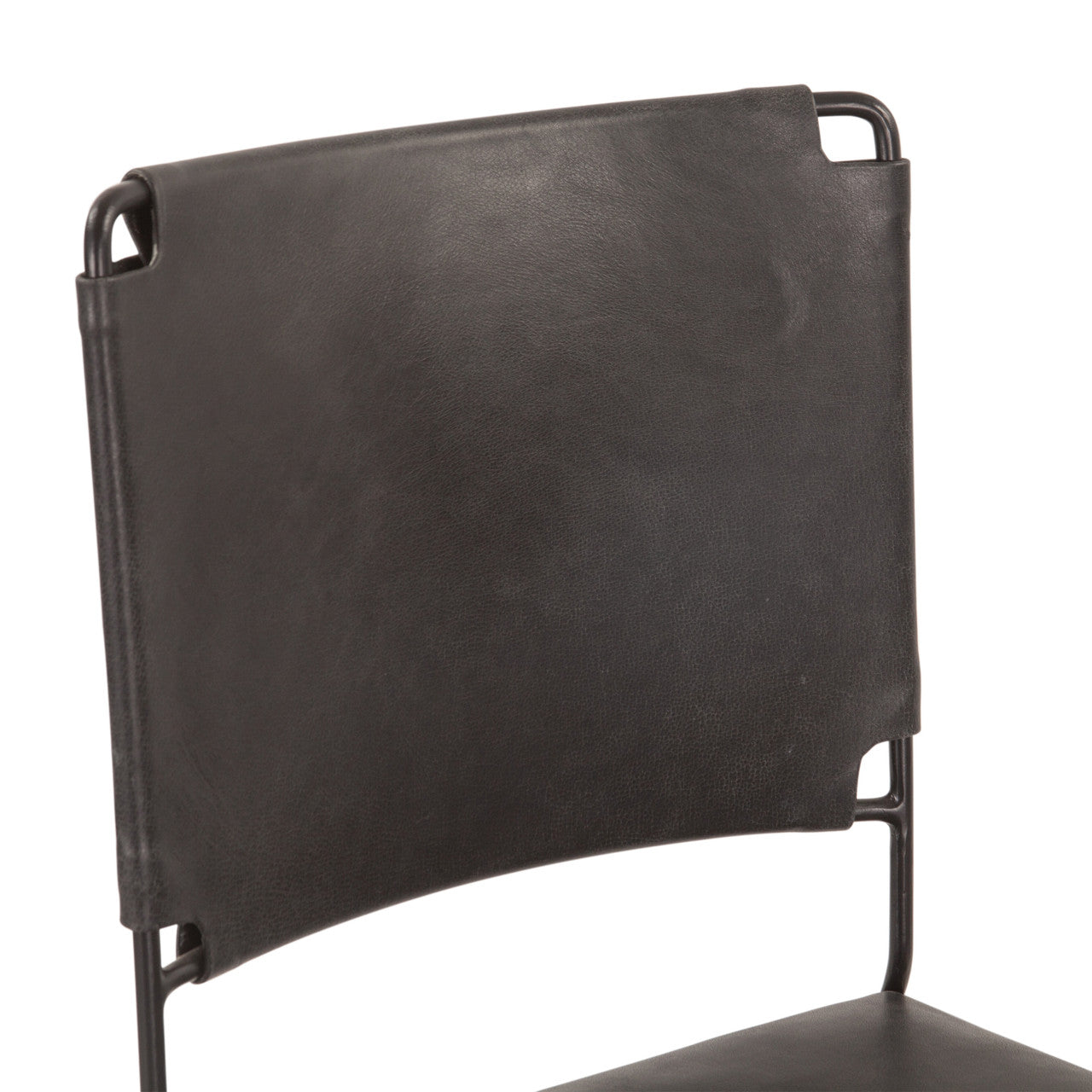New York 18" Dining Chair in Black Buffalo Leather and Iron
