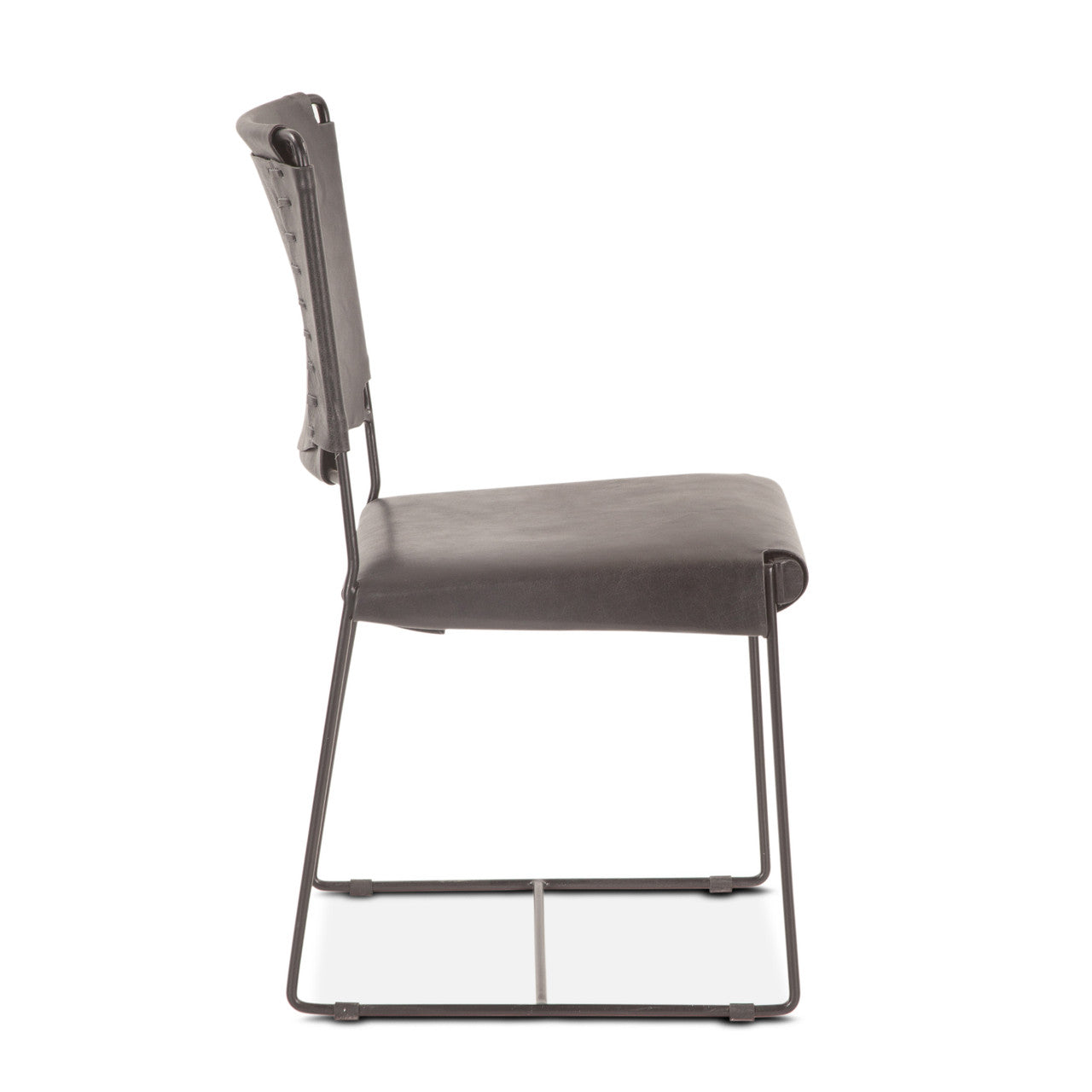 New York 18" Dining Chair in Black Buffalo Leather and Iron