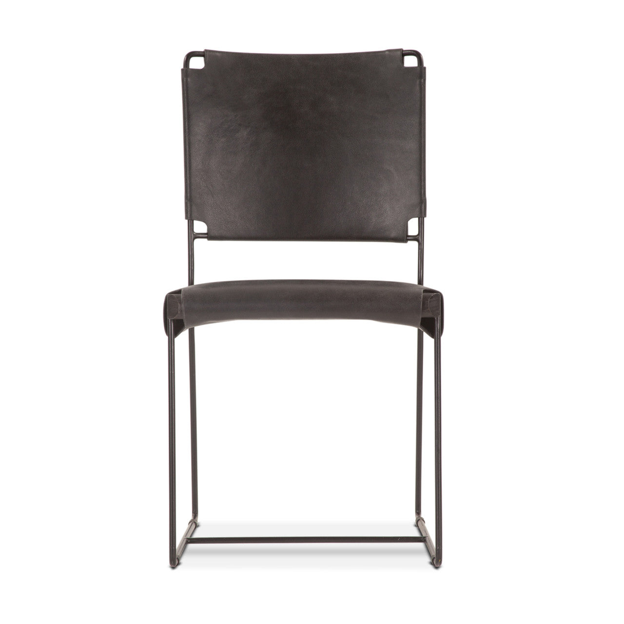 New York 18" Dining Chair in Black Buffalo Leather and Iron