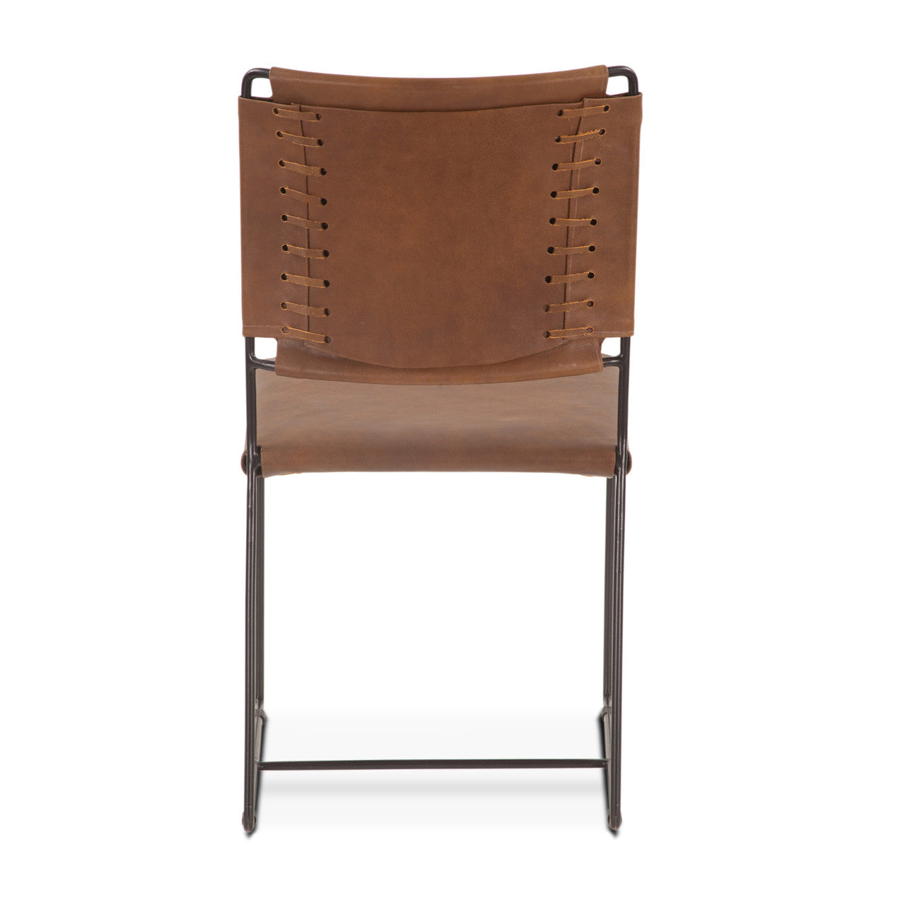 New York 18" Dining Chair in Brown Buffalo Leather and Iron