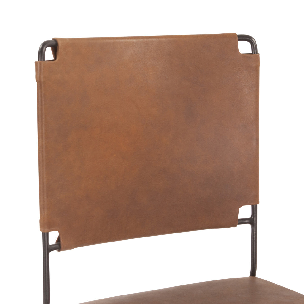 New York 18" Dining Chair in Brown Buffalo Leather and Iron