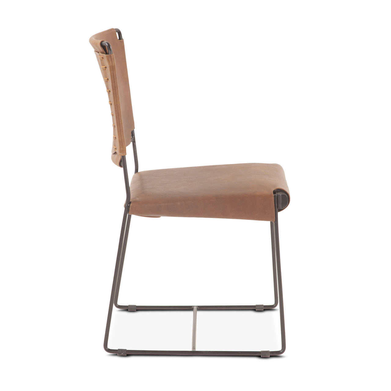 New York 18" Dining Chair in Brown Buffalo Leather and Iron
