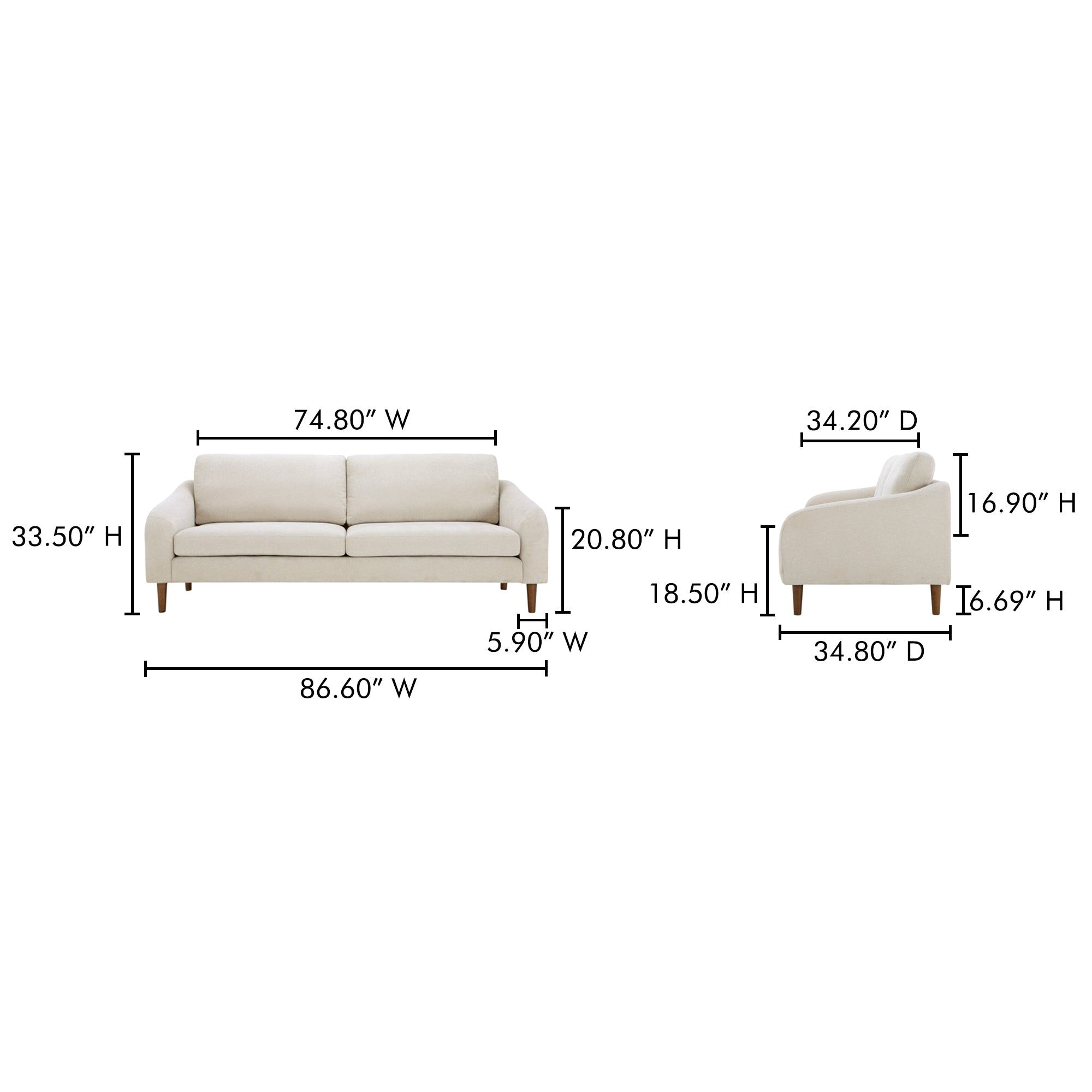 Quinn Sofa Oatmeal by Moe's Home Collection - view 4