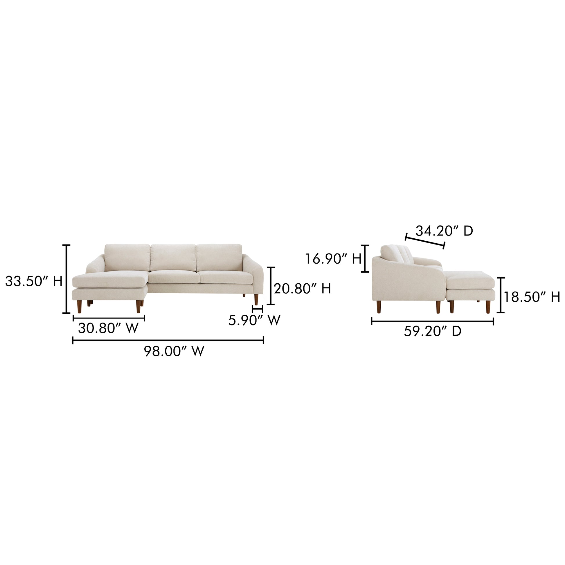 Quinn Sectional Oatmeal by Moe's Home Collection - view 4