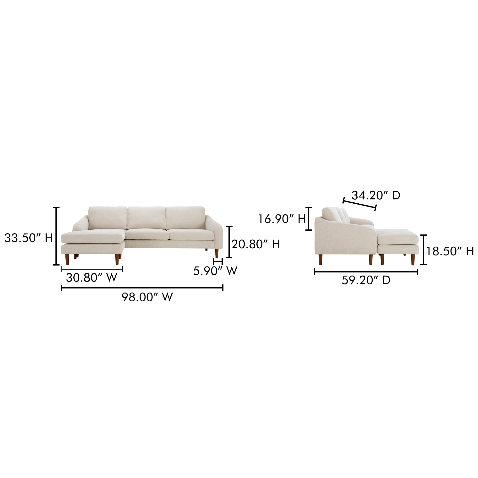 Quinn Sectional Oatmeal by Moe's Home Collection - view 4