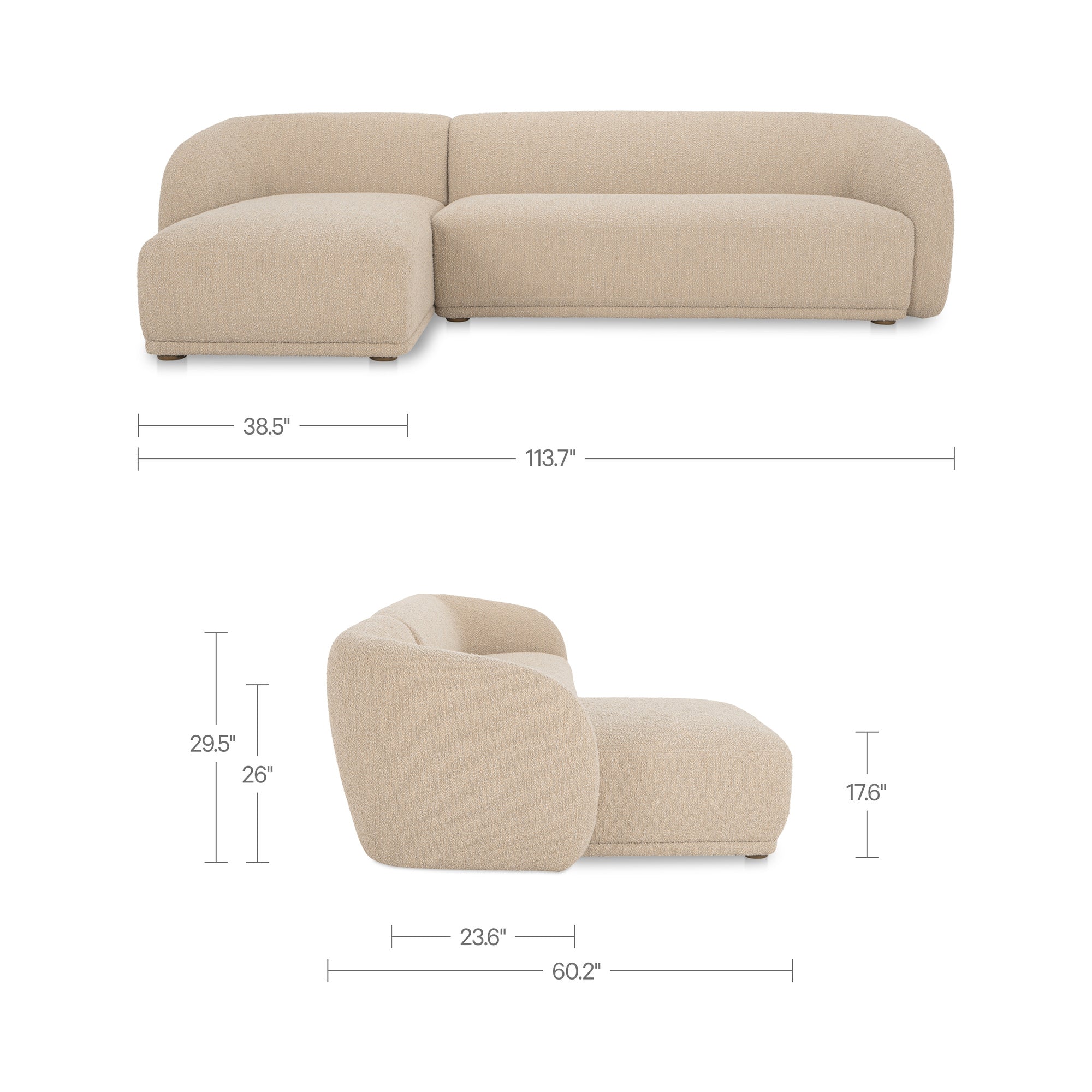 Faye Left Sectional Beige Boucle by Moe's Home Collection - view 5