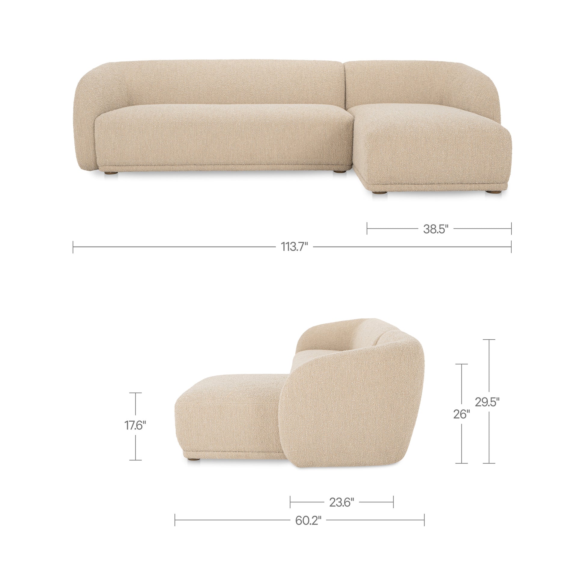 Faye Right Sectional Beige Boucle by Moe's Home Collection - view 5
