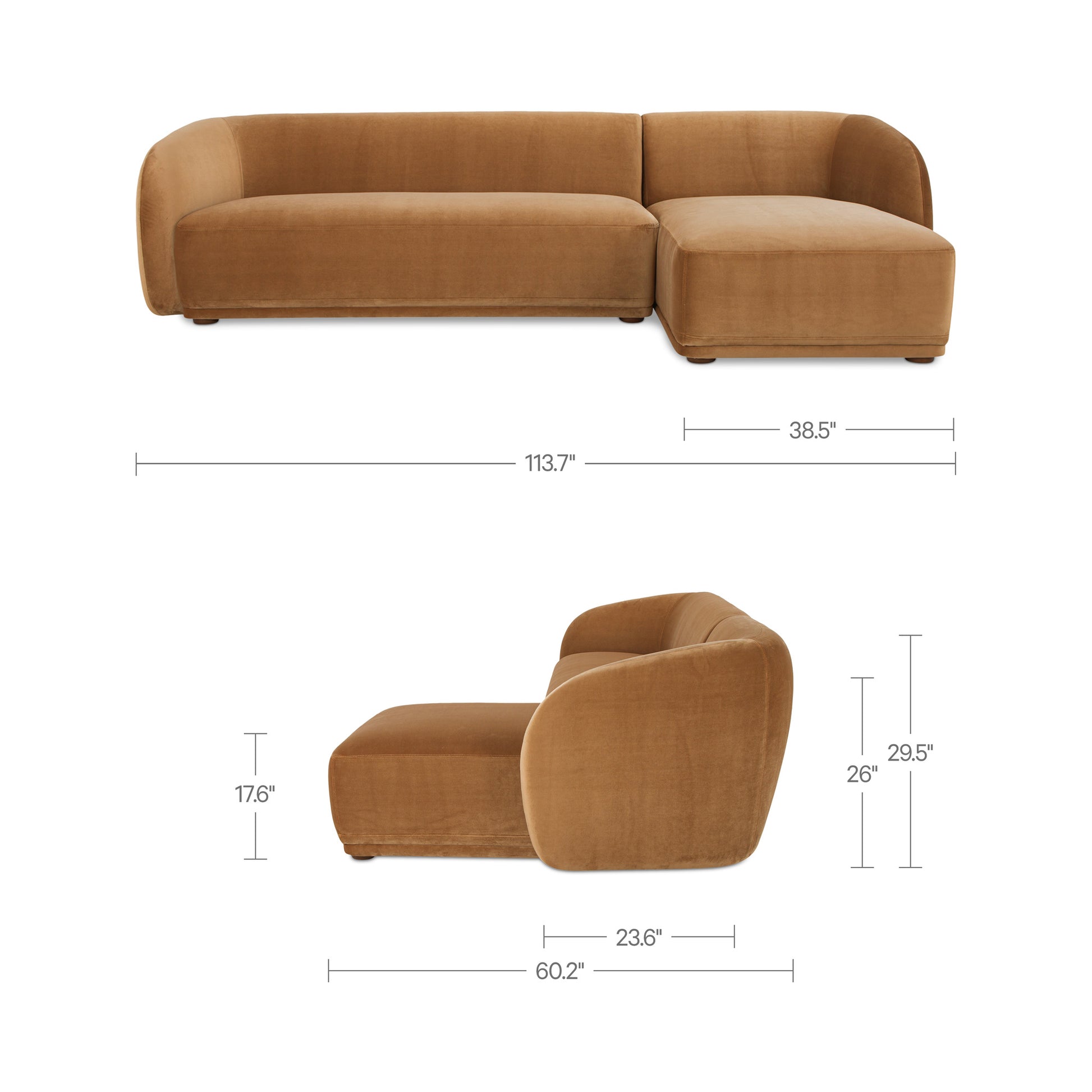 Faye Right Sectional Tan Faux Mohair by Moe's Home Collection - view 5