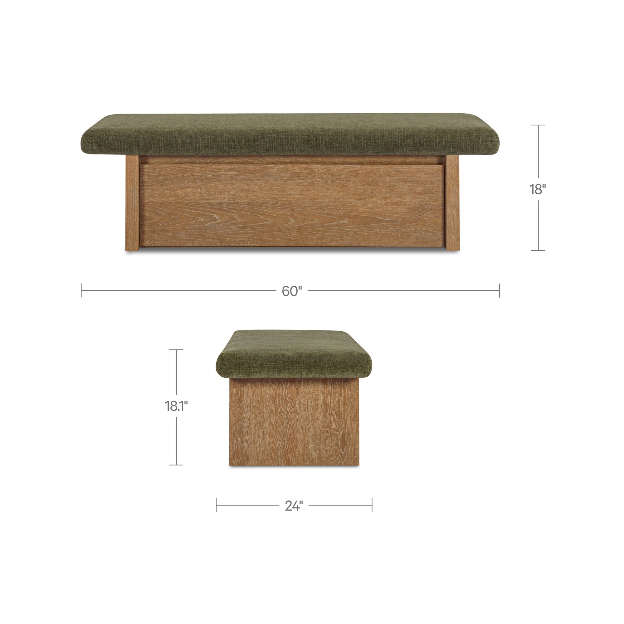 Gemma Storage Bench Dark Green by Moe's Home Collection - view 3