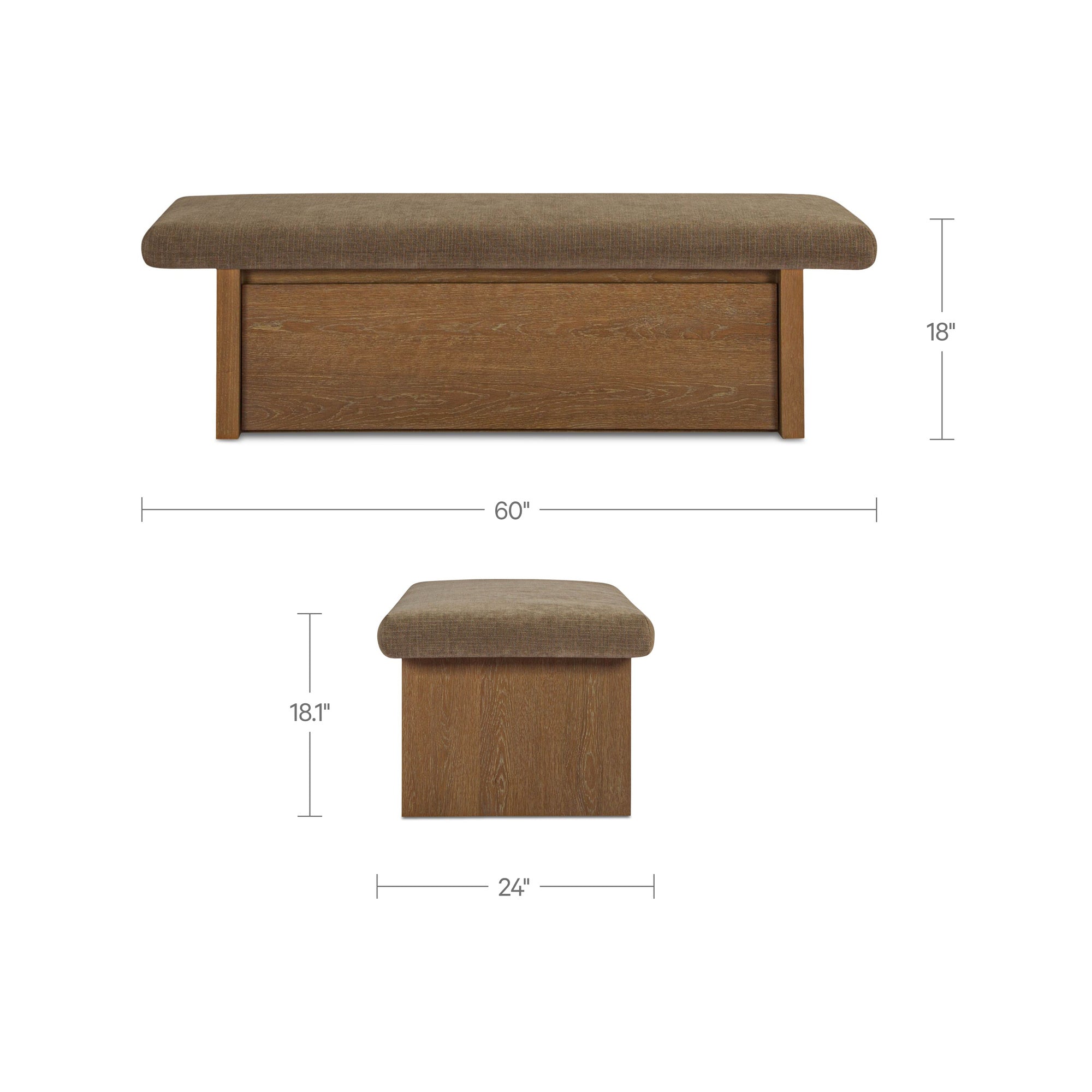 Gemma Storage Bench Taupe by Moe's Home Collection - view 3