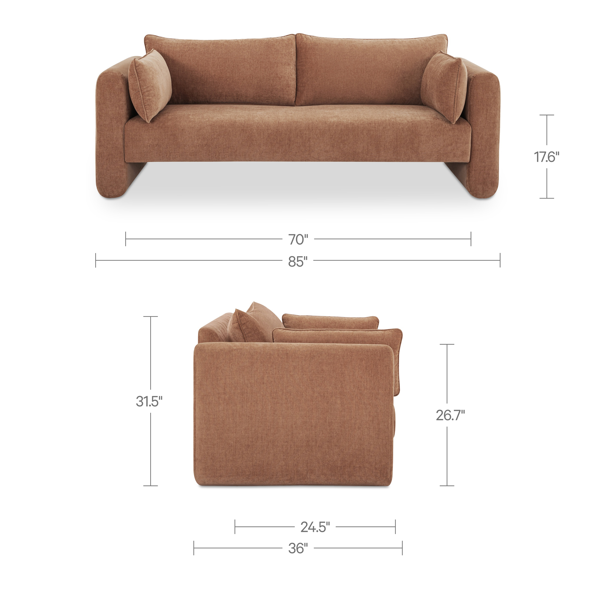 Moore Sofa Heritage Pink by Moe's Home Collection - view 3
