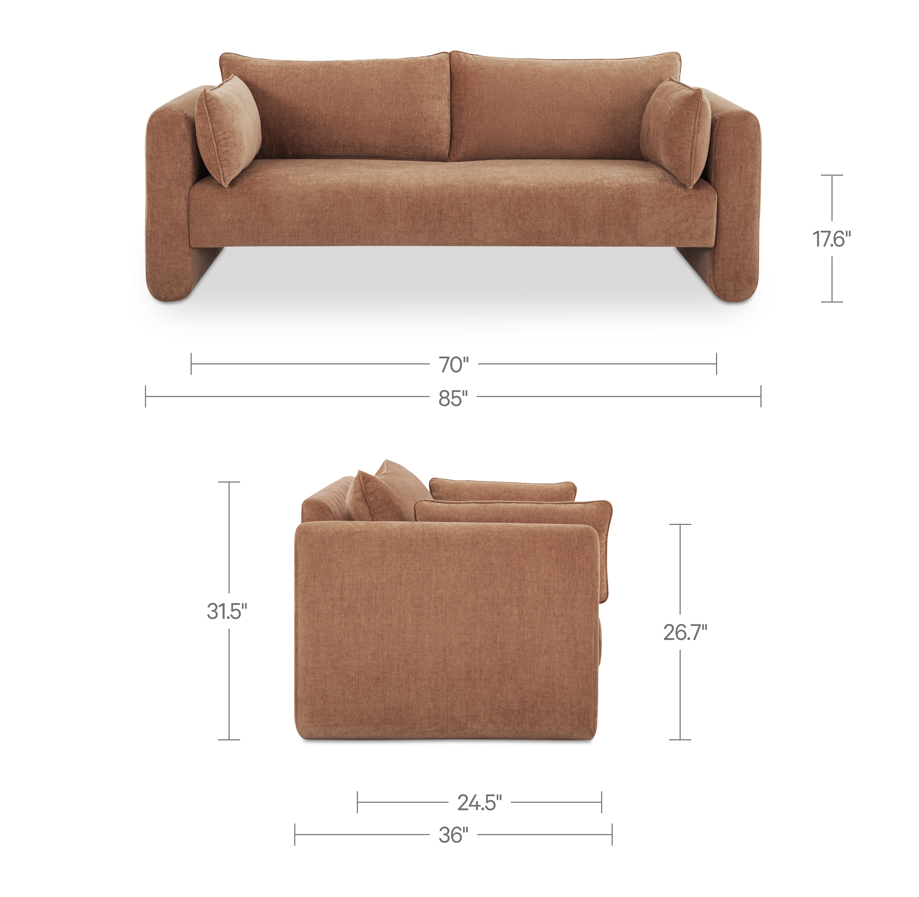 Moore Sofa Heritage Pink by Moe's Home Collection - view 3