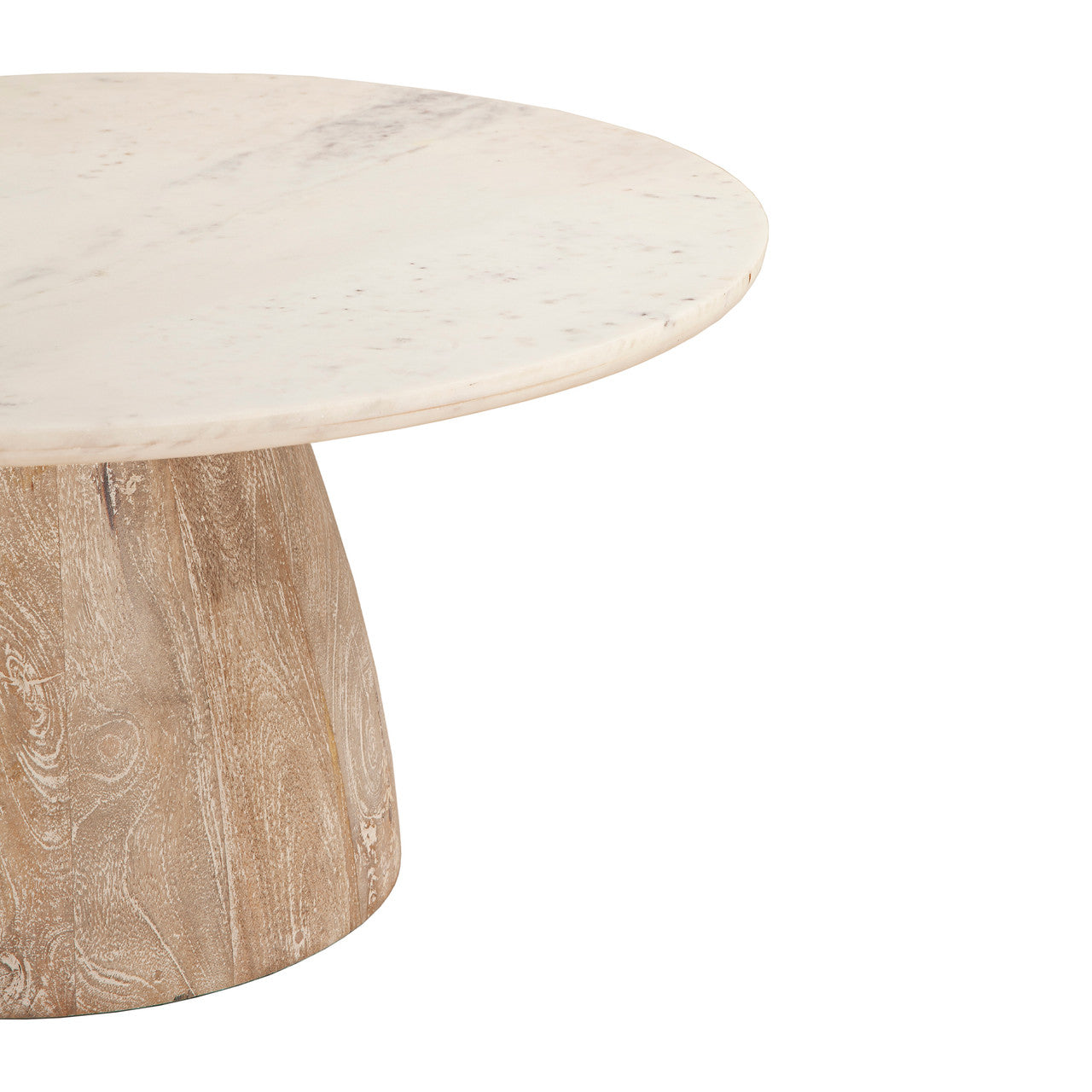 Palm Springs 36" Coffee Table with White Marble and Whitewash Modern Base