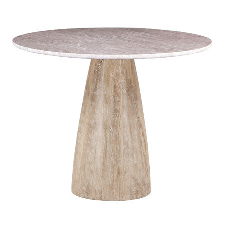 Palm Springs 48" Gathering Table with Brown Lajaria Marble  and Whitewash Modern Base