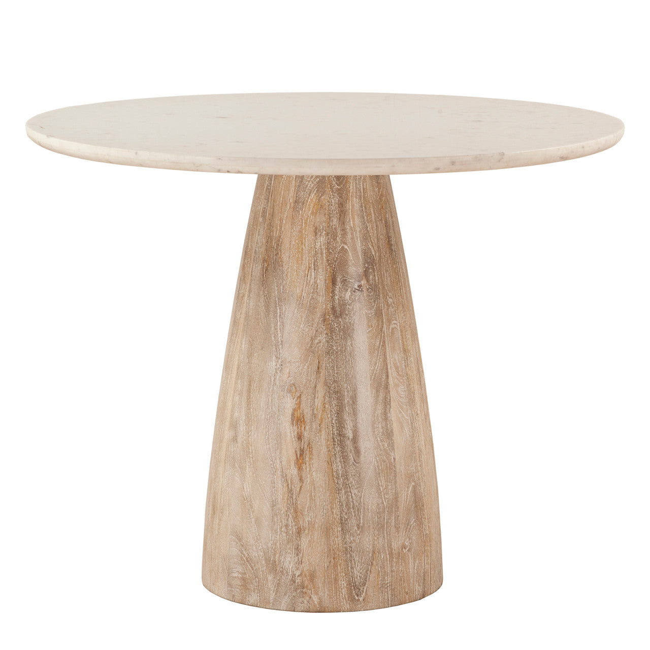 Palm Springs 48" Round Dining Table with White Marble and Whitewash Modern Base