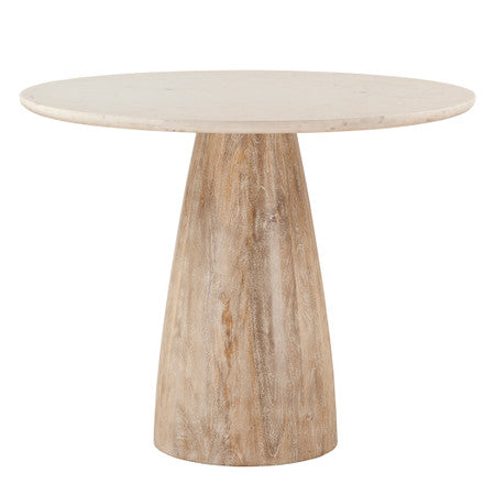 Palm Springs 48" Round Dining Table with White Marble and Whitewash Modern Base