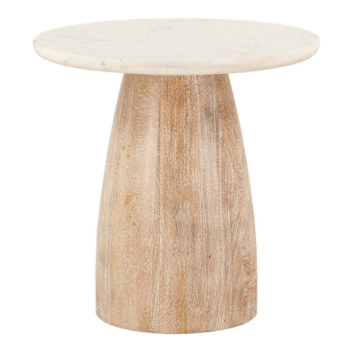 Palm Springs 22" Round Side Table with White Marble and Whitewash Modern Base
