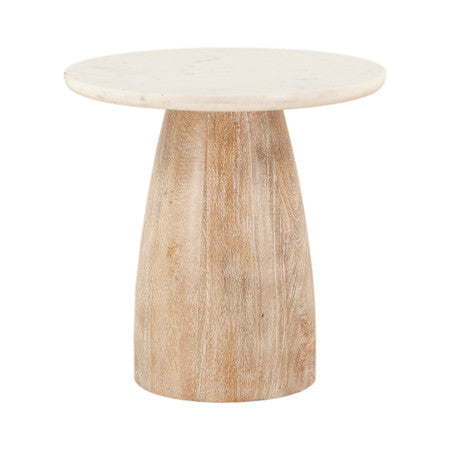 Palm Springs 22" Round Side Table with White Marble and Whitewash Modern Base