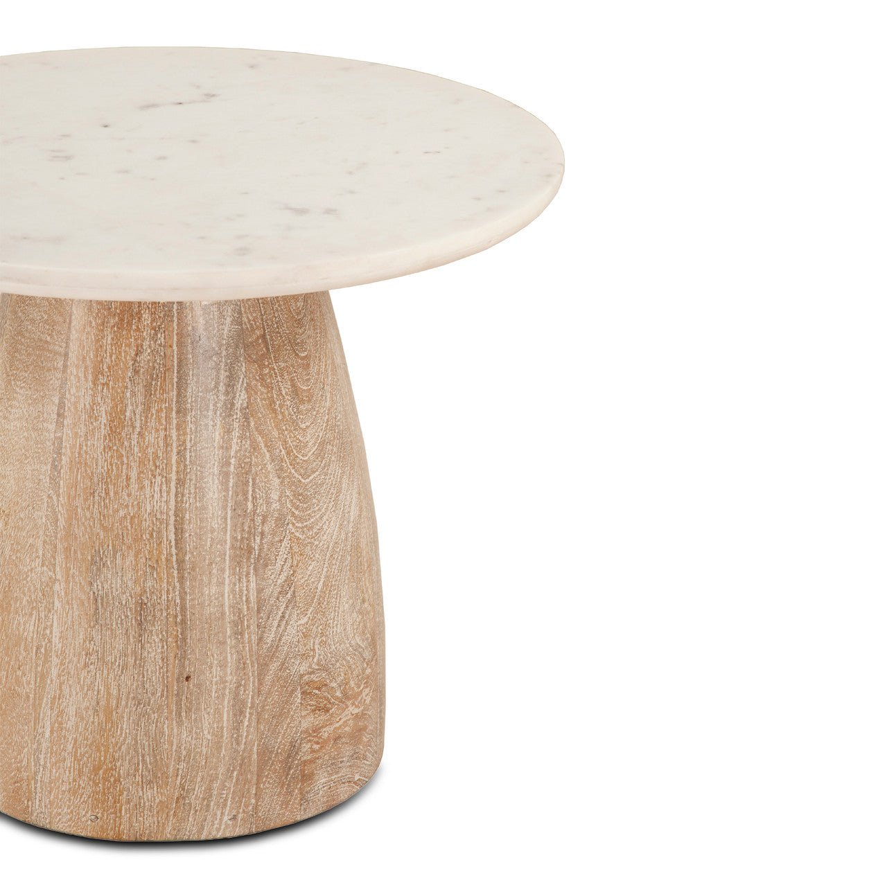Palm Springs 22" Round Side Table with White Marble and Whitewash Modern Base