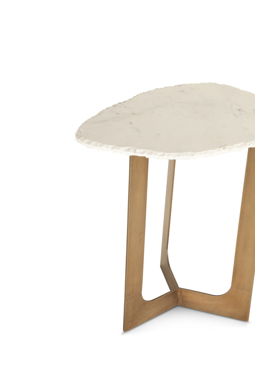 Reno 24" Side Table in White Marble and Antique Brass Base