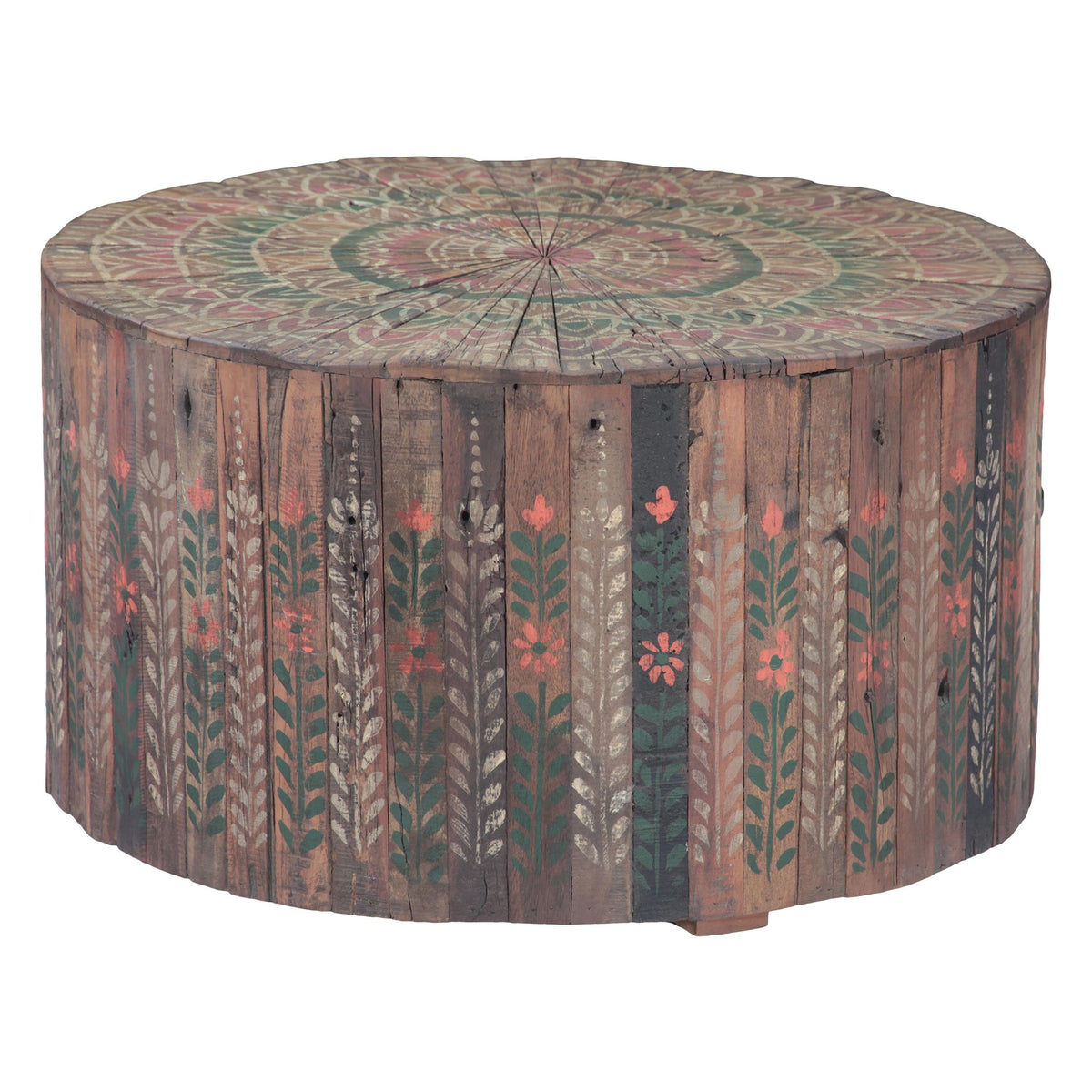 Rustic Roots 32" Hand Painted Round Coffee Table with Storage Drawer - image 3