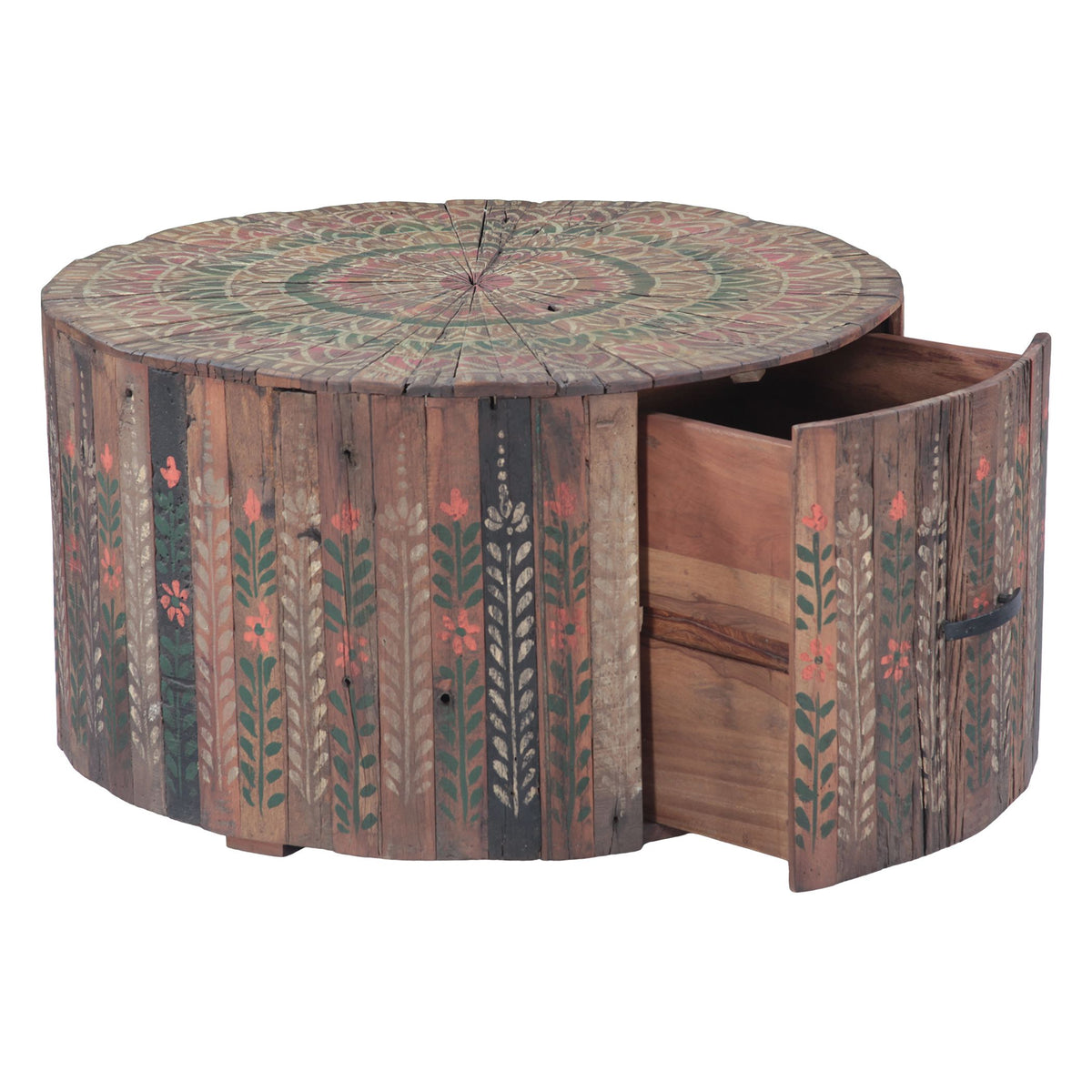 Rustic Roots 32" Hand Painted Round Coffee Table with Storage Drawer - image 4