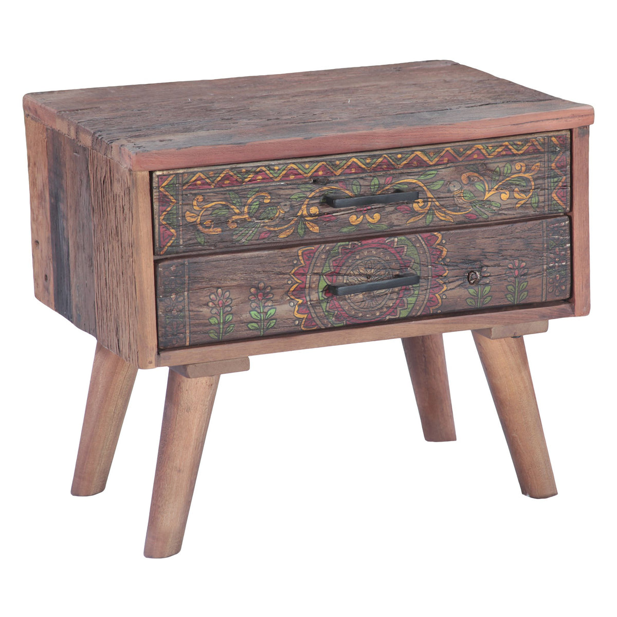 Rustic Roots 22" Hand Painted Square Side Table with Two Drawers - image 2