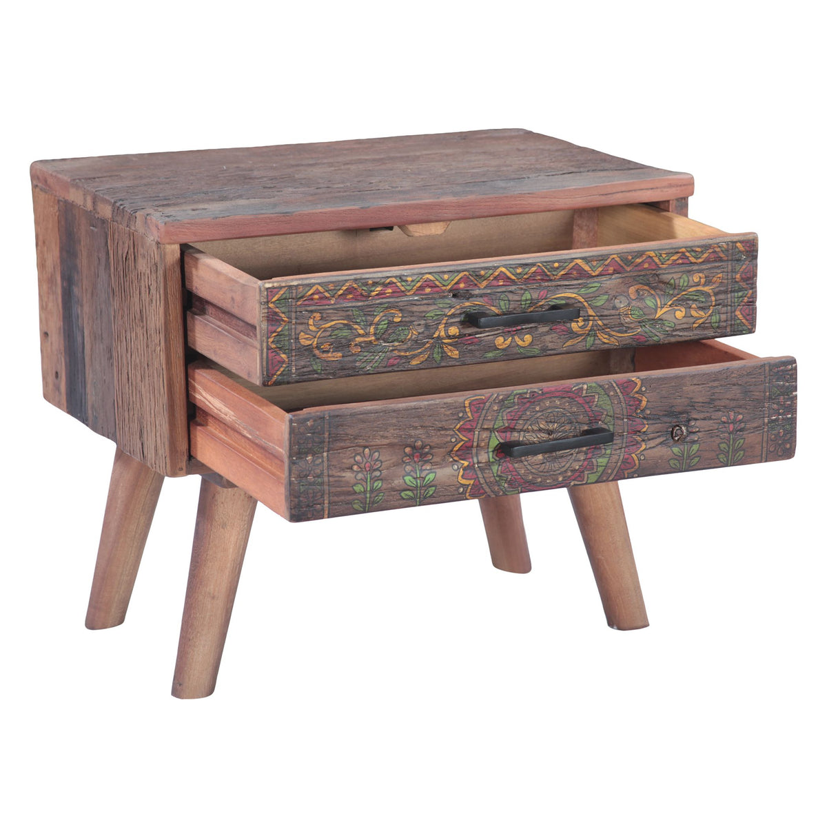 Rustic Roots 22" Hand Painted Square Side Table with Two Drawers - image 3