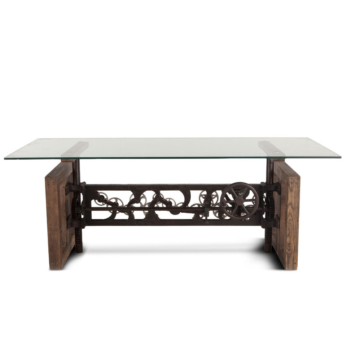 Industrial Crank Dining Table with Glass Top 79"