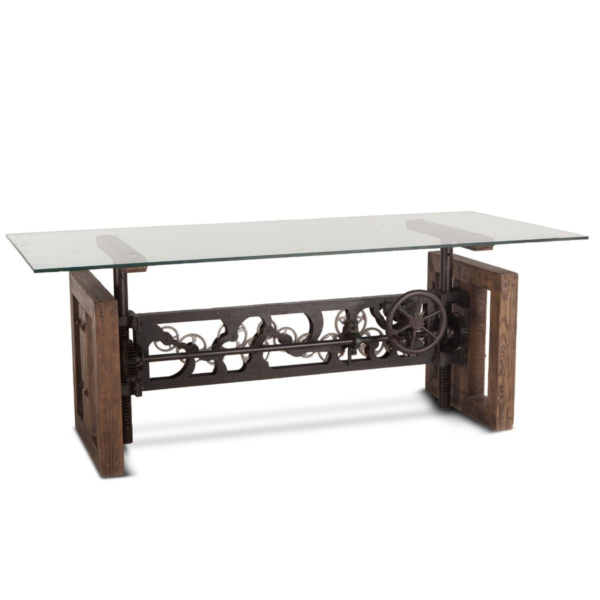 Industrial Crank Dining Table with Glass Top 79"