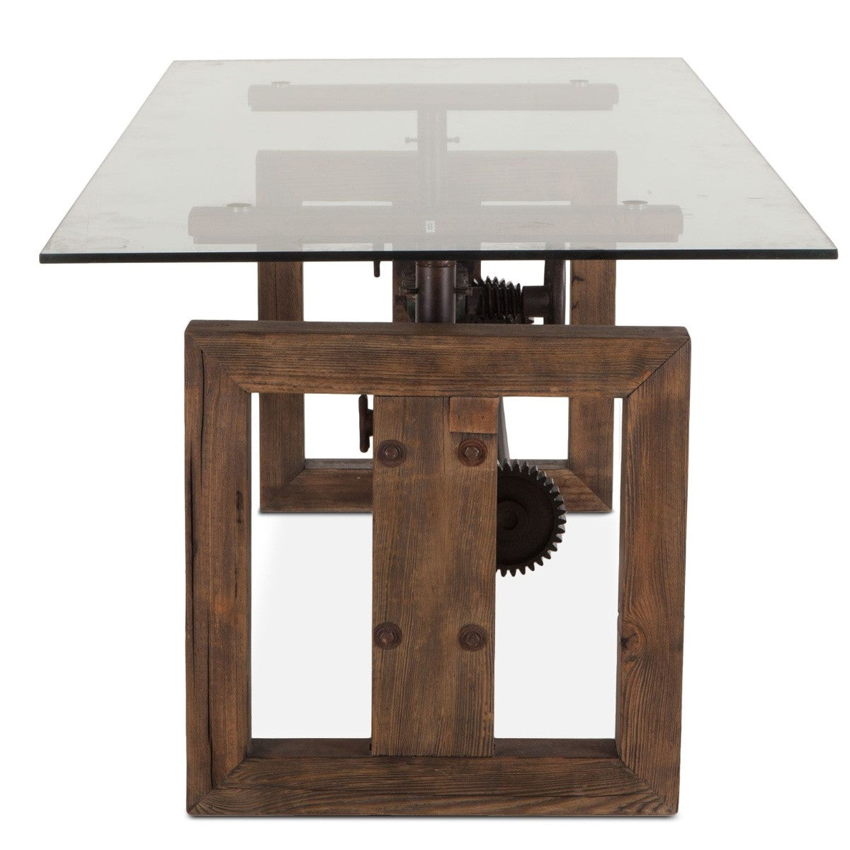 Industrial Crank Dining Table with Glass Top 79"