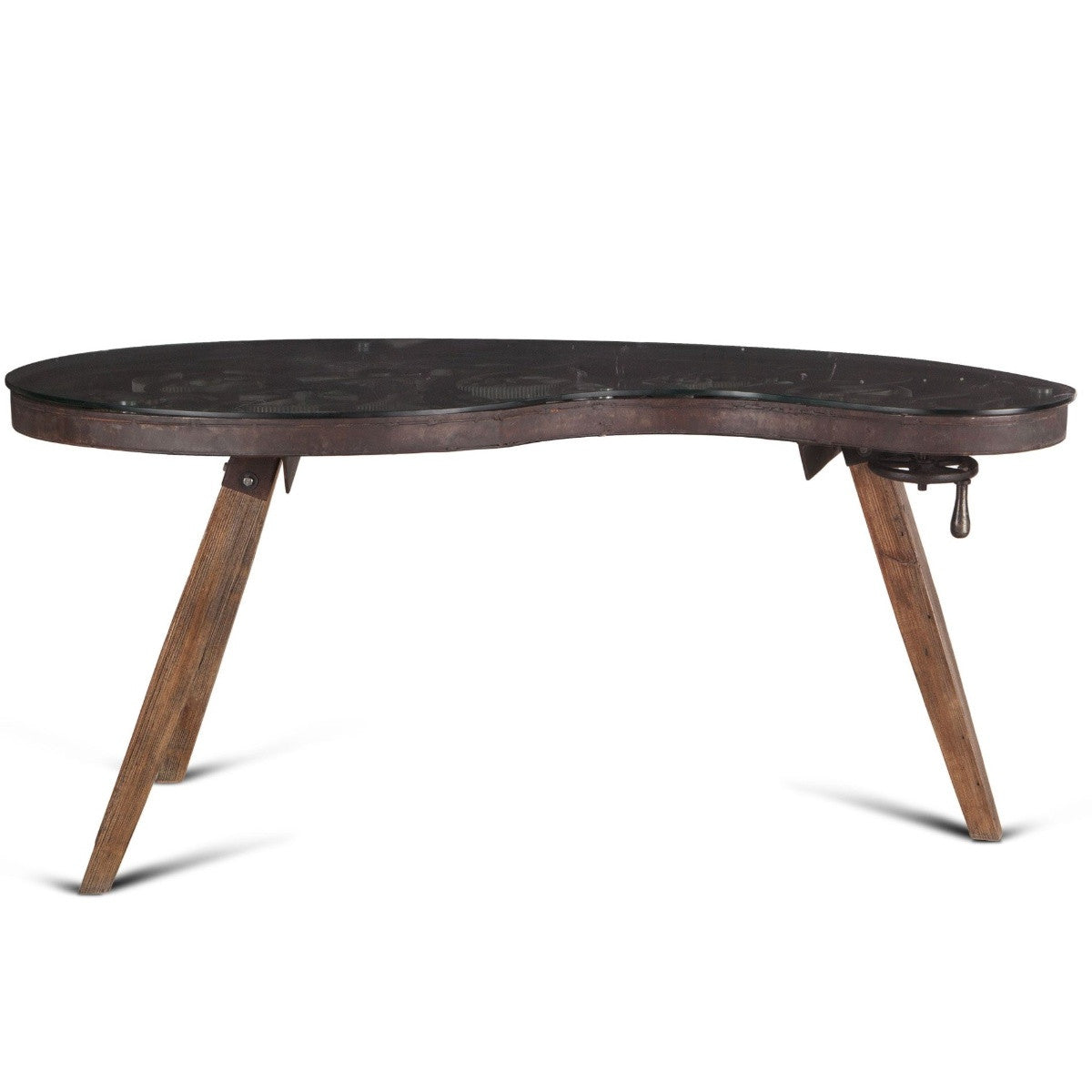 Steampunk Industrial Crank Desk With Glass Top 67"