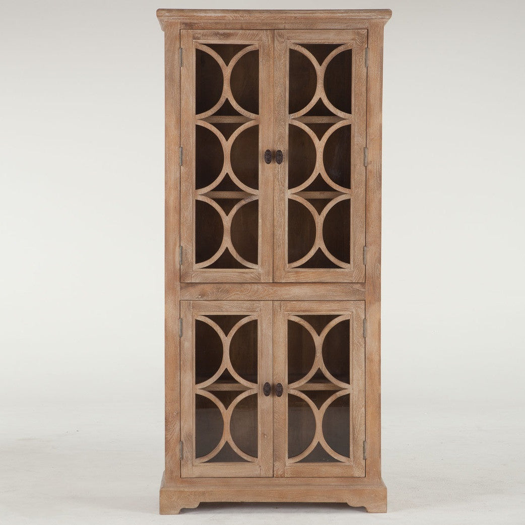 French Farmhouse Solid Wood Display Cabinet with Glass Doors