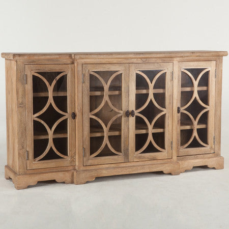 French Farmhouse Solid Wood 4 Door Credenza Cabinet 75"