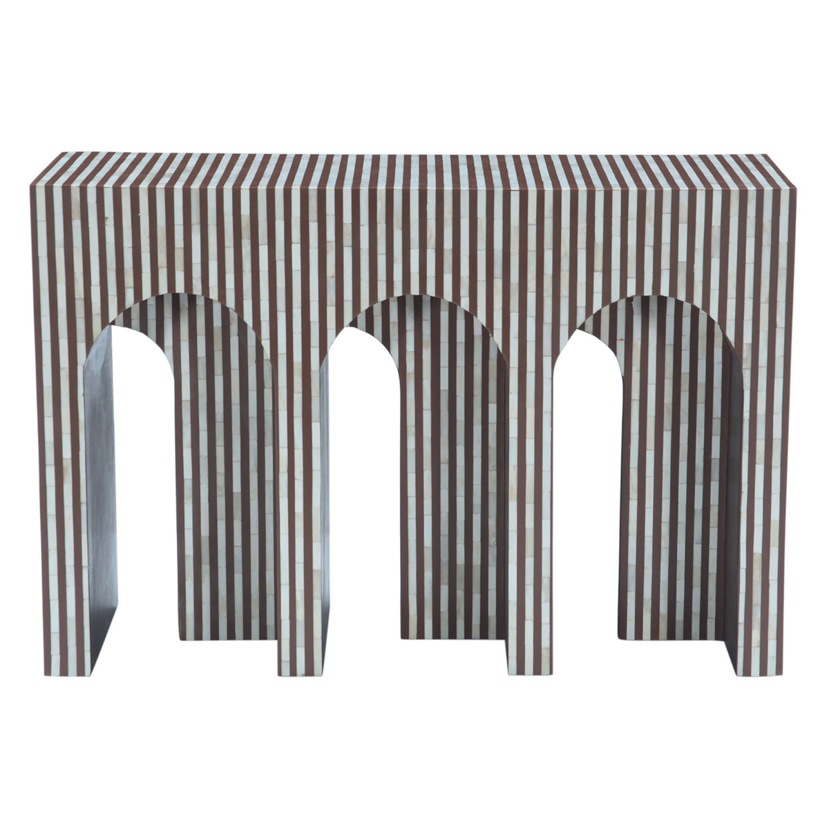 Taara 48" Arched Console Table in Brown and White Bone Inlay - image 2